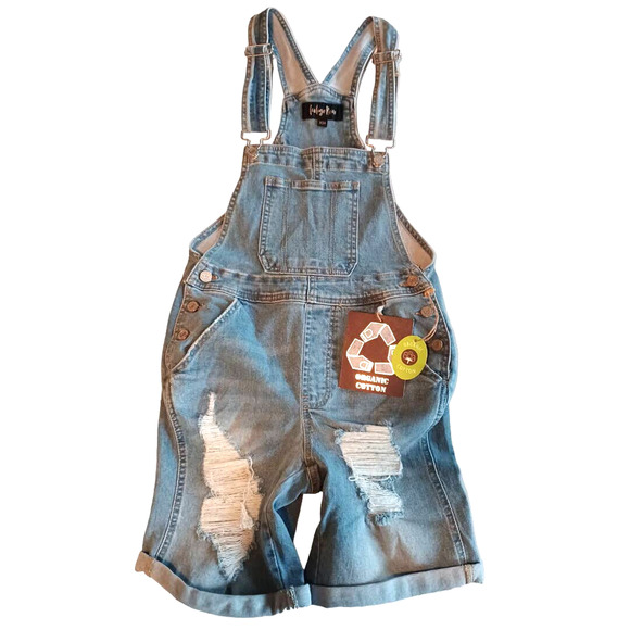 Indigo Rein Pants - Indigo Rein Bib Shorts Overalls Size 1/24 Blue Jean Distressed Relaxed Fit NEW